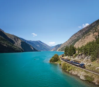 The Rocky Mountaineer travels past Seton Lake on the Rainforest To Gold Rush Route.