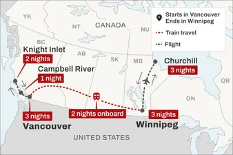 Route map for the Lords of the Wilderness train trip