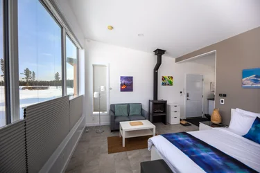 Northern Lights Viewing Glass Cabin interior view winter