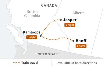 Route map for Canadian Rockies Getaway