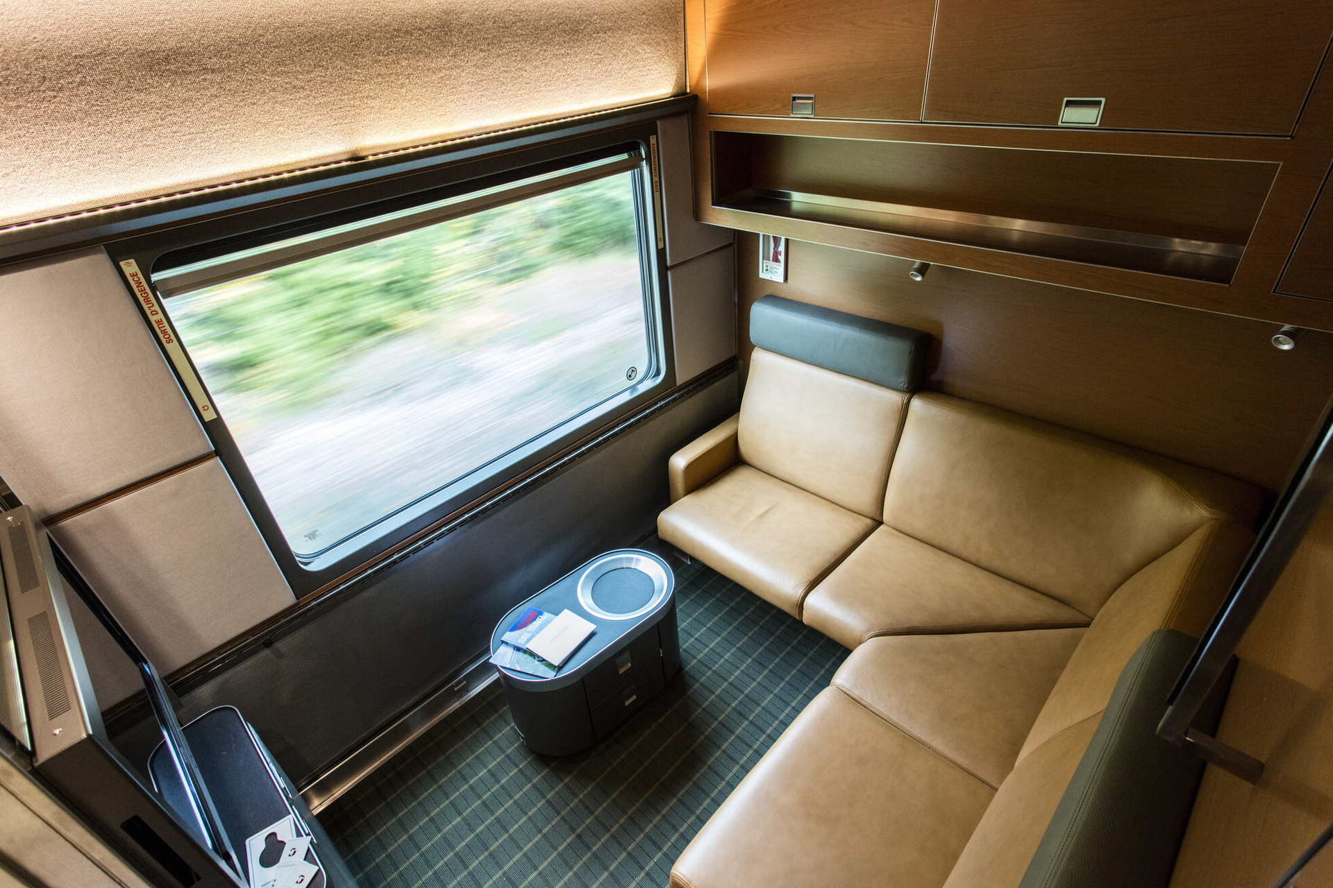 Overnight sleeper train experience Prestige cabin with sofa set-up