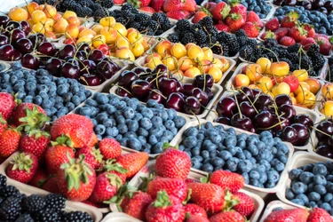 Local Grown Organic Fresh Berries and Cherries at Farmers Market
