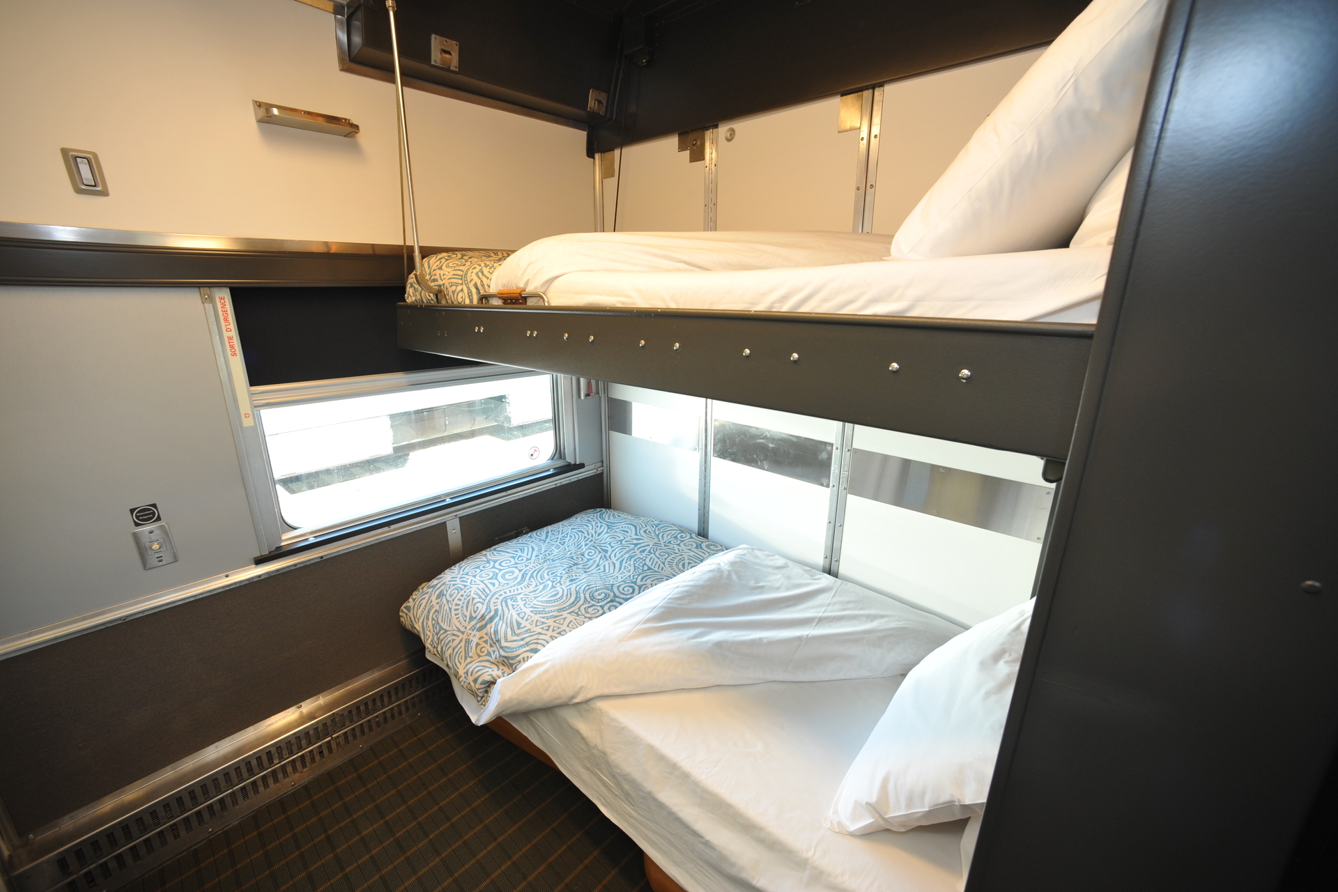 Beds in the sleeper cabin on the VIA Rail train