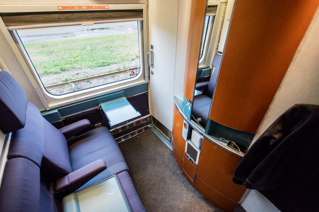 A cabin for two in VIA Rail’s Sleeper Plus service level on the Ocean.