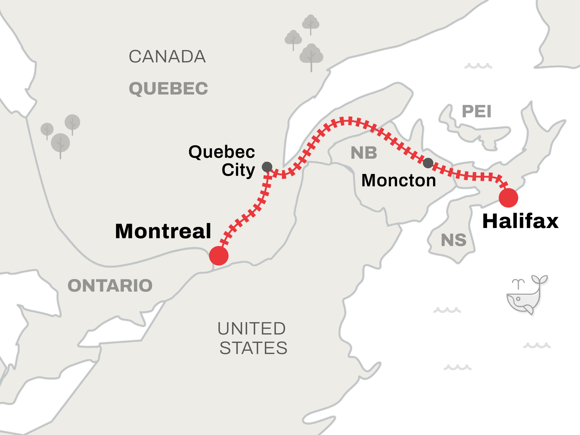 Montreal to Halifax Train Route Map