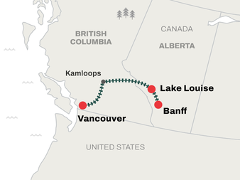 Rocky Mountaineer Vancouver to Banff train route map