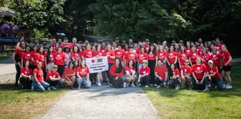 Fresh Tracks Canada Employees posing in front of Shannon Falls in Squamish, British Columbia.
