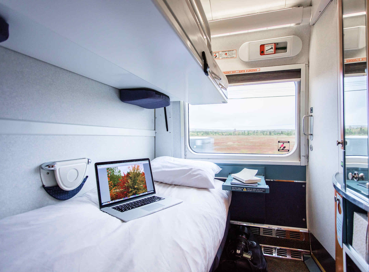 Two bunk beds in a private sleeper cabin of the VIA Rail Montreal to Halifax train 