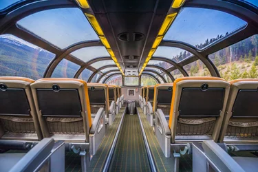 Prestige Skyline Car onboard VIA Rail train travelling from Jasper to Prince Rupert in Canada