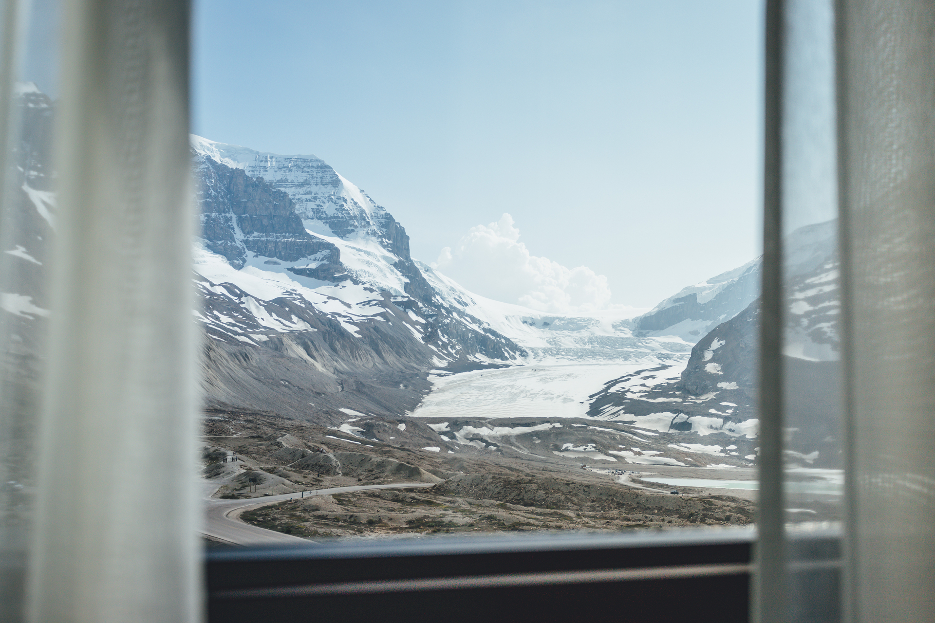 View of Athabasca Glacier from Glacier View Lodge guest room