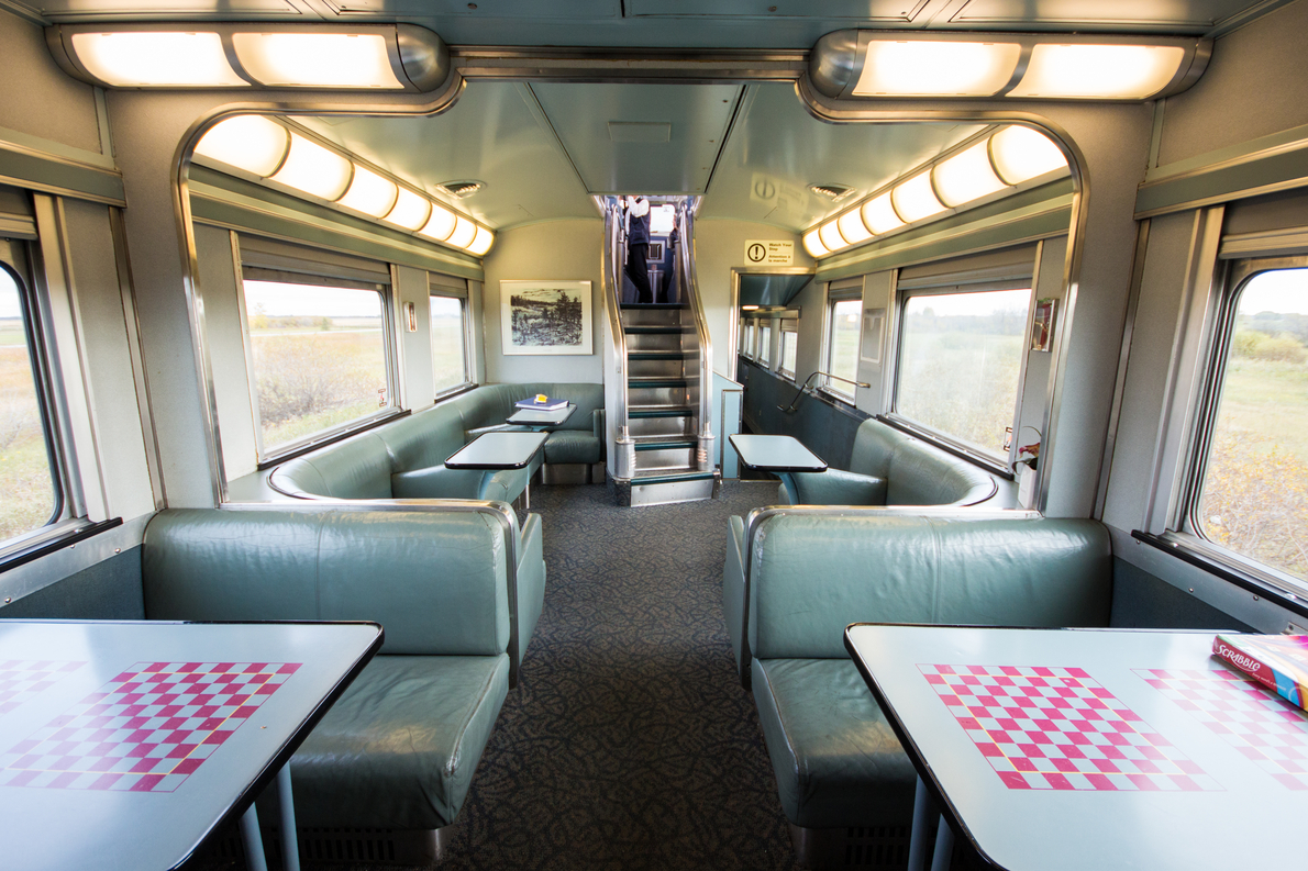Skyline car lounge area inside a VIA Rail train