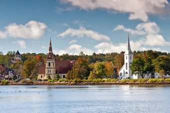 Three churches at Mahone Bay, Nova Scotia, Canada.