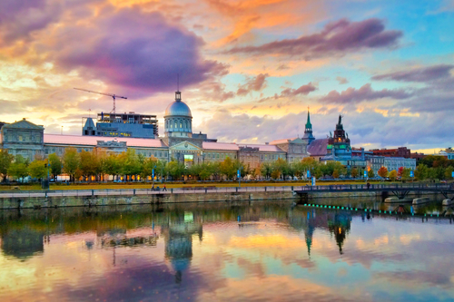 Fall colours take over Bassin Bonsecours in Quebec's Montreal, Canada