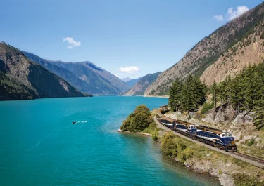 The Rocky Mountaineer travels past Seton Lake on the Rainforest To Gold Rush Route.