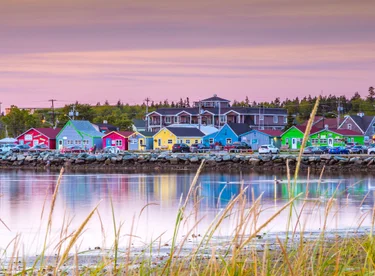 View of the colourful houses of Fisherman's Cove near Halifax