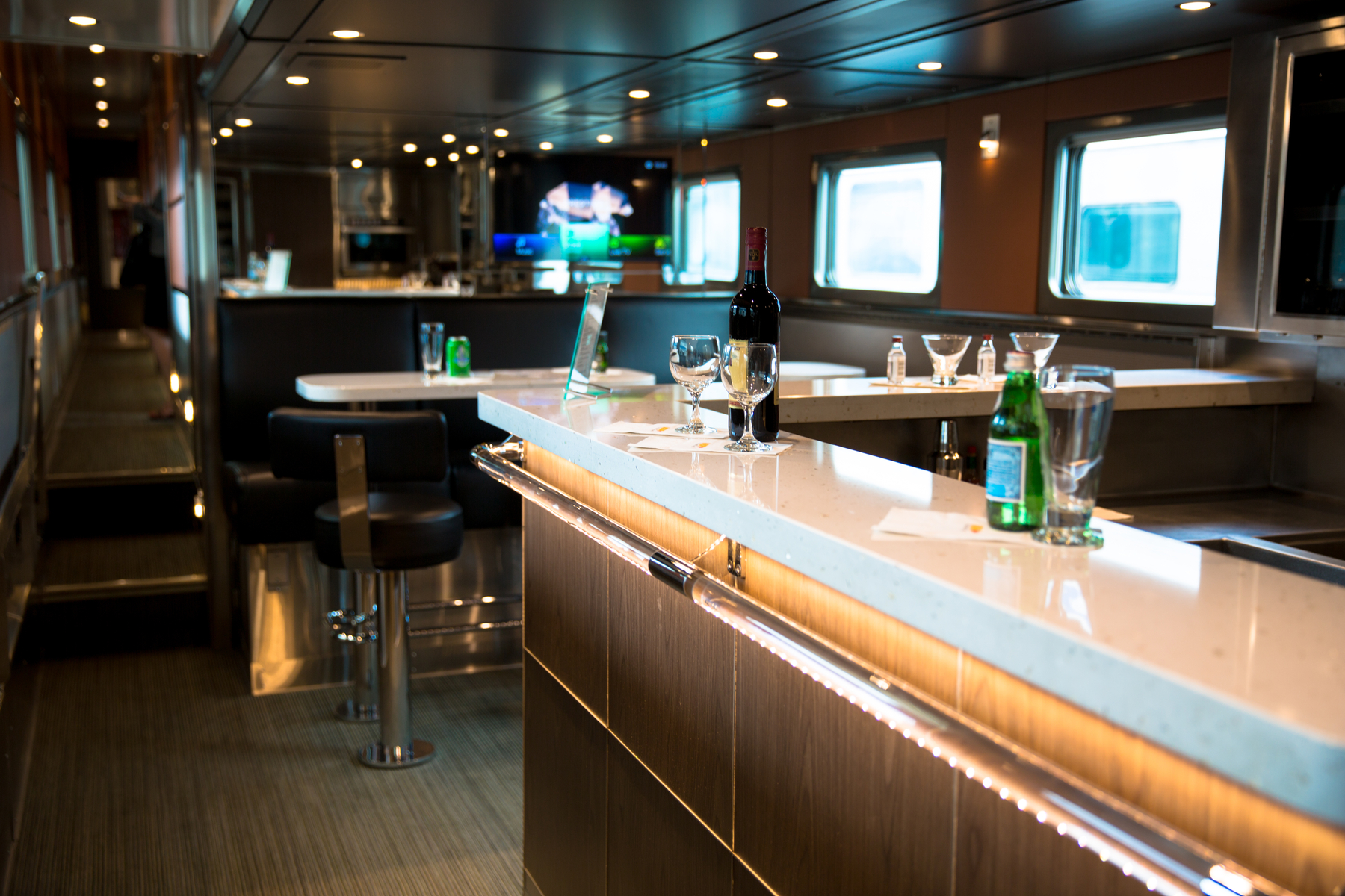 Interior of bar area in the Prestige Park Car on The Canadian train