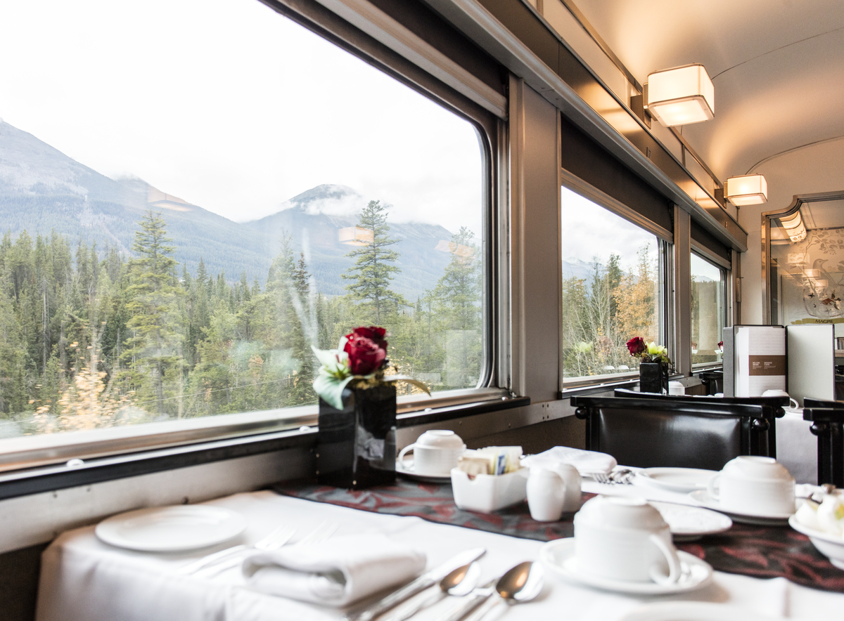 Dining car on VIA Rail's The Canadian, a sleeper train that goes between FIFA 2026 World Cup host cities Vancouver and Toronto