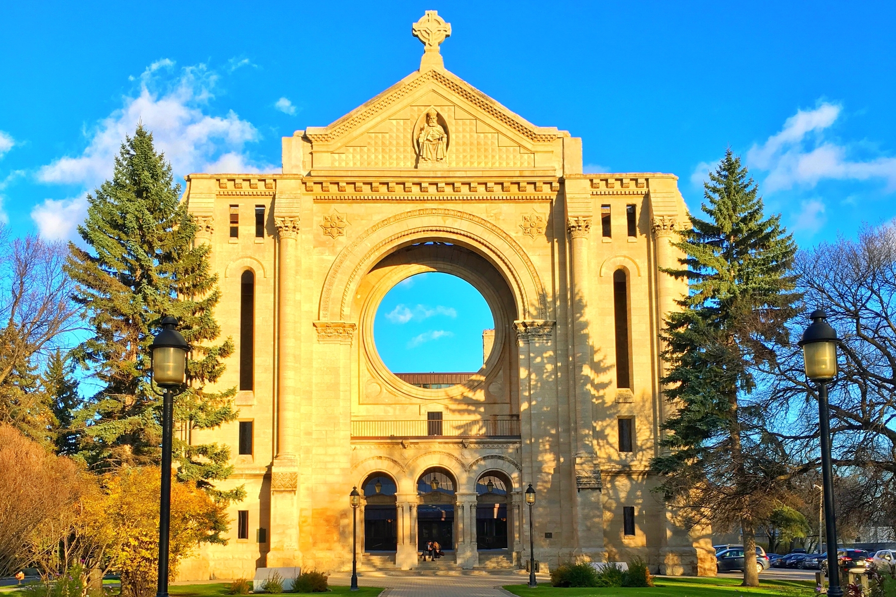 View of St Boniface Cathedral on a sunny day in fall