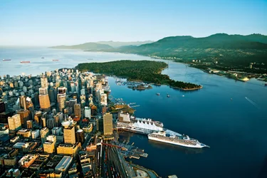 Aerial view of Vancouver and coast mountains, one of the best places to visit across Canada by train