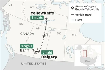Route map between the Rockies and Yellowknife