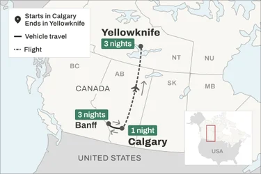Route map between the Rockies and Yellowknife