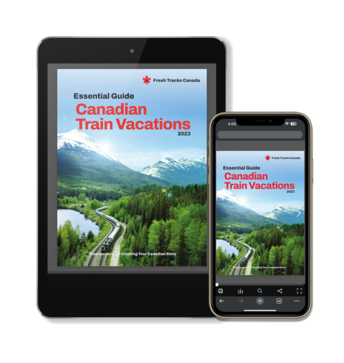 A Canadian Train Brochure on a Tablet and Mobile