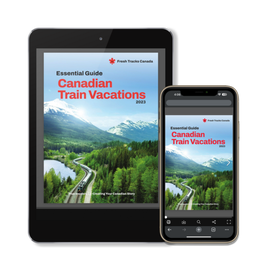 A Canadian Train Brochure on a Tablet and Mobile