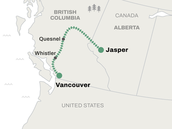 Rocky Mountaineer Rainforest to Gold Rush route map
