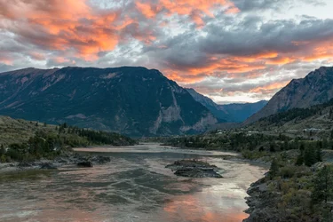 mountain sunrise over Fraser River in Lilooet