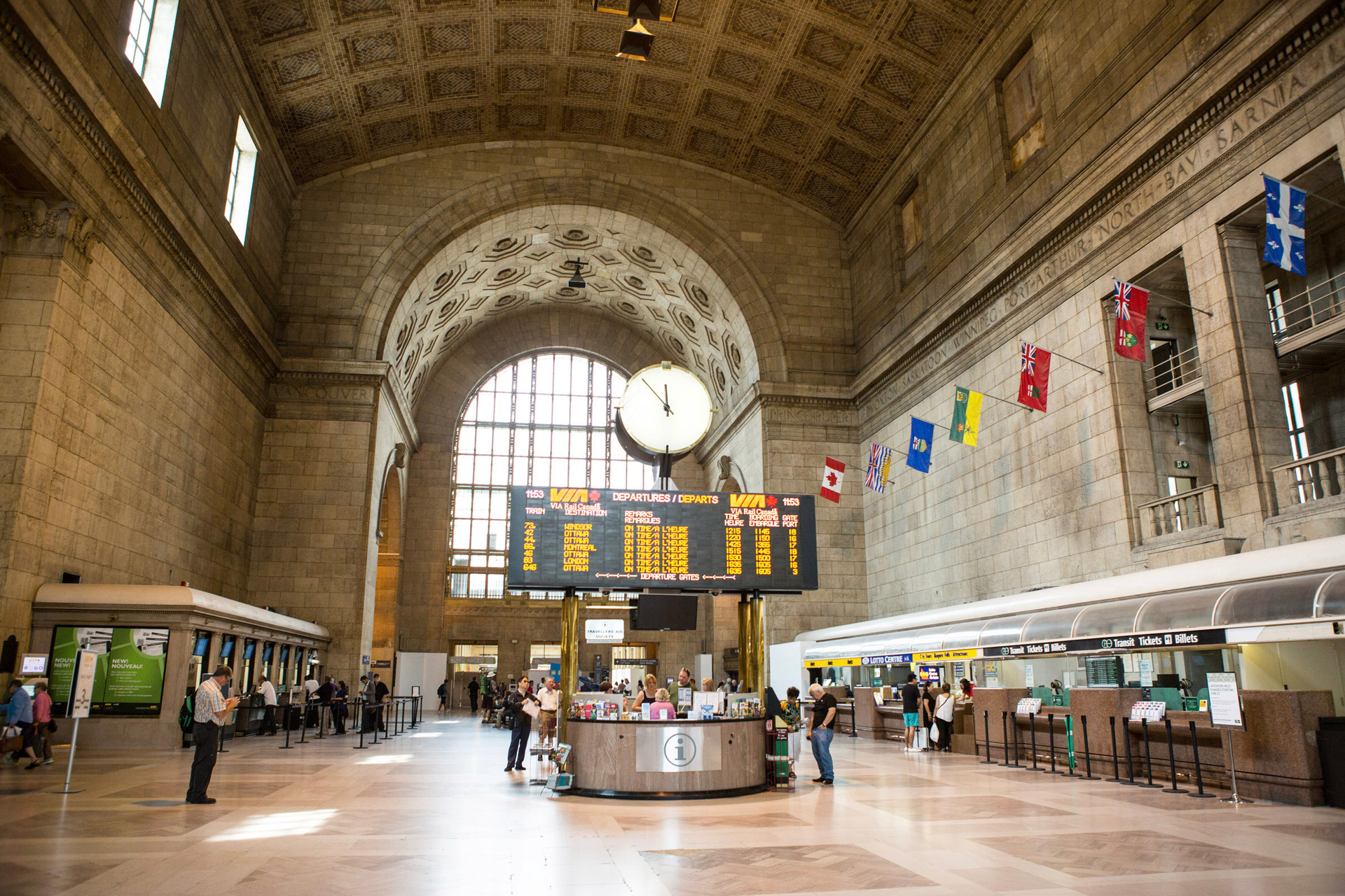 Interior of Toronto's Union Station on Day 1 of a cross-Canada sleeper train trip