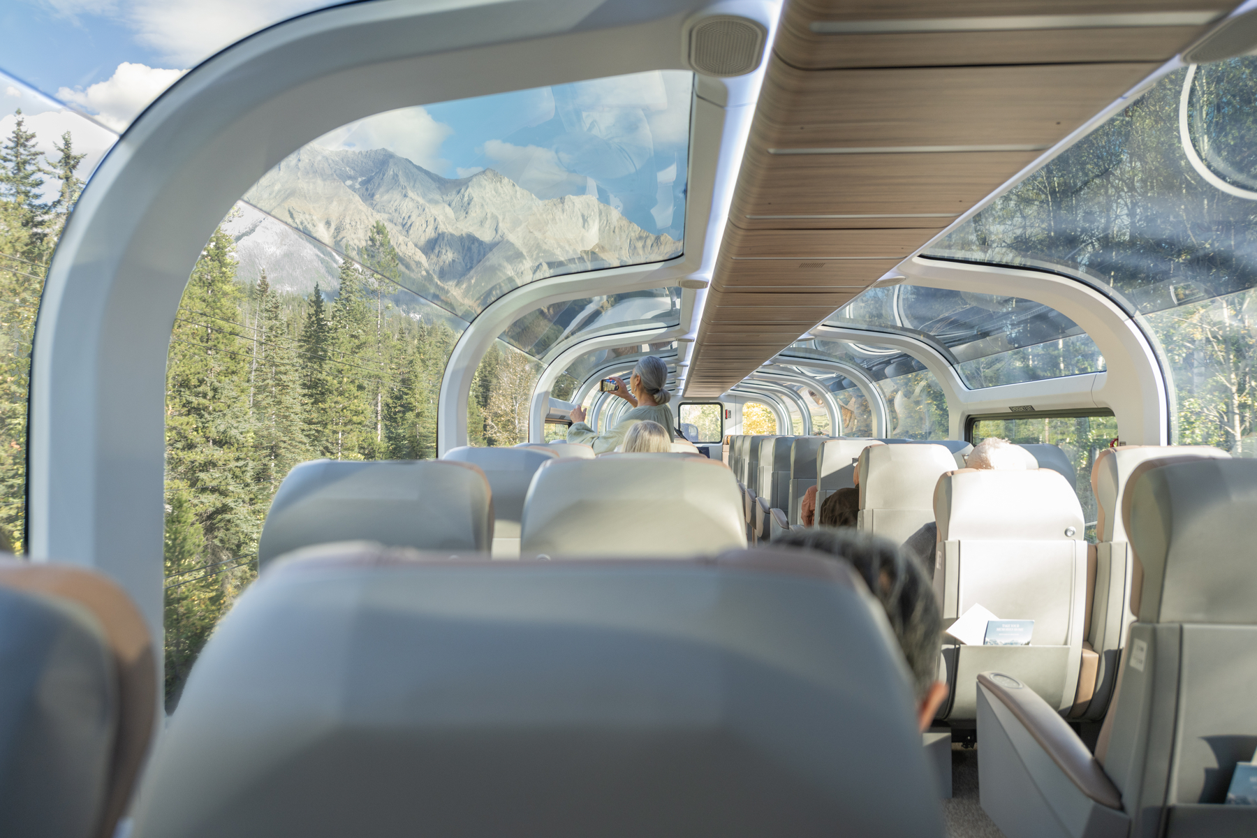 GoldLeaf seating in a glass-dome coach on Rocky Mountaineer train for seniors