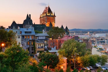 Sunset over Chateau Frontenac and Quebec City, a stop on the Montreal to Halifax train