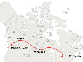 Route map for Vancouver to Toronto