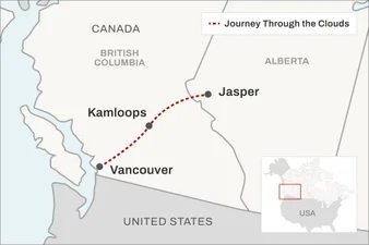 Route map for Rocky Mountaineer Journey Through the Clouds