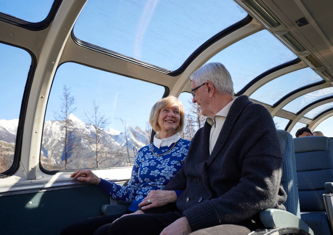 VIA Rail train in Jasper National Park as part of a Calgary train vacation