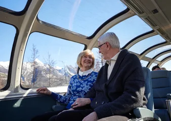 VIA Rail train in Jasper National Park as part of a Calgary train vacation