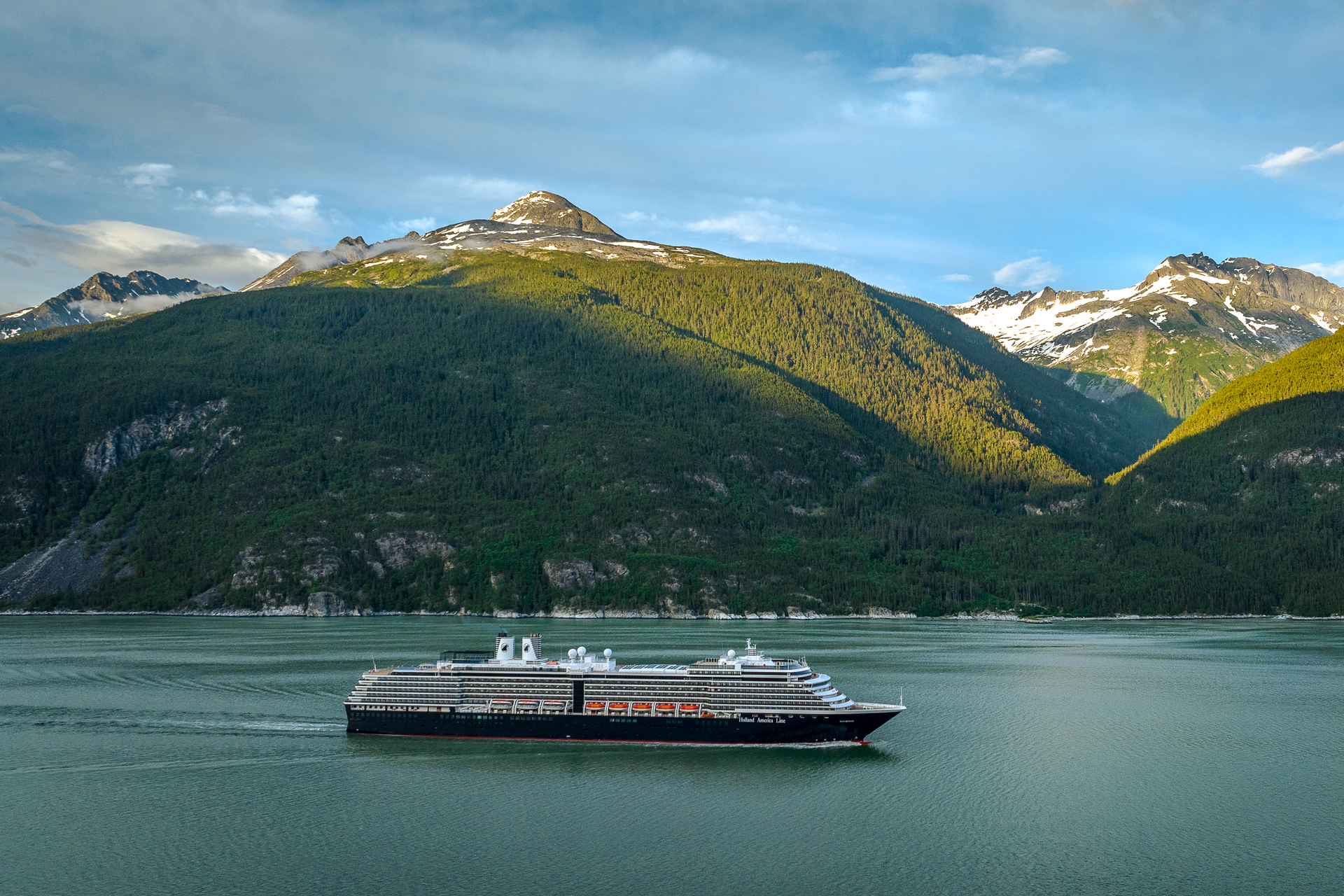 Holland America Cruise Ship nearby Skagway Alaska in the summer daytime