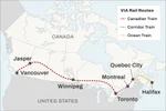 Map of VIA Rail Train routes within Canada
