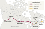Map of VIA Rail Train routes within Canada