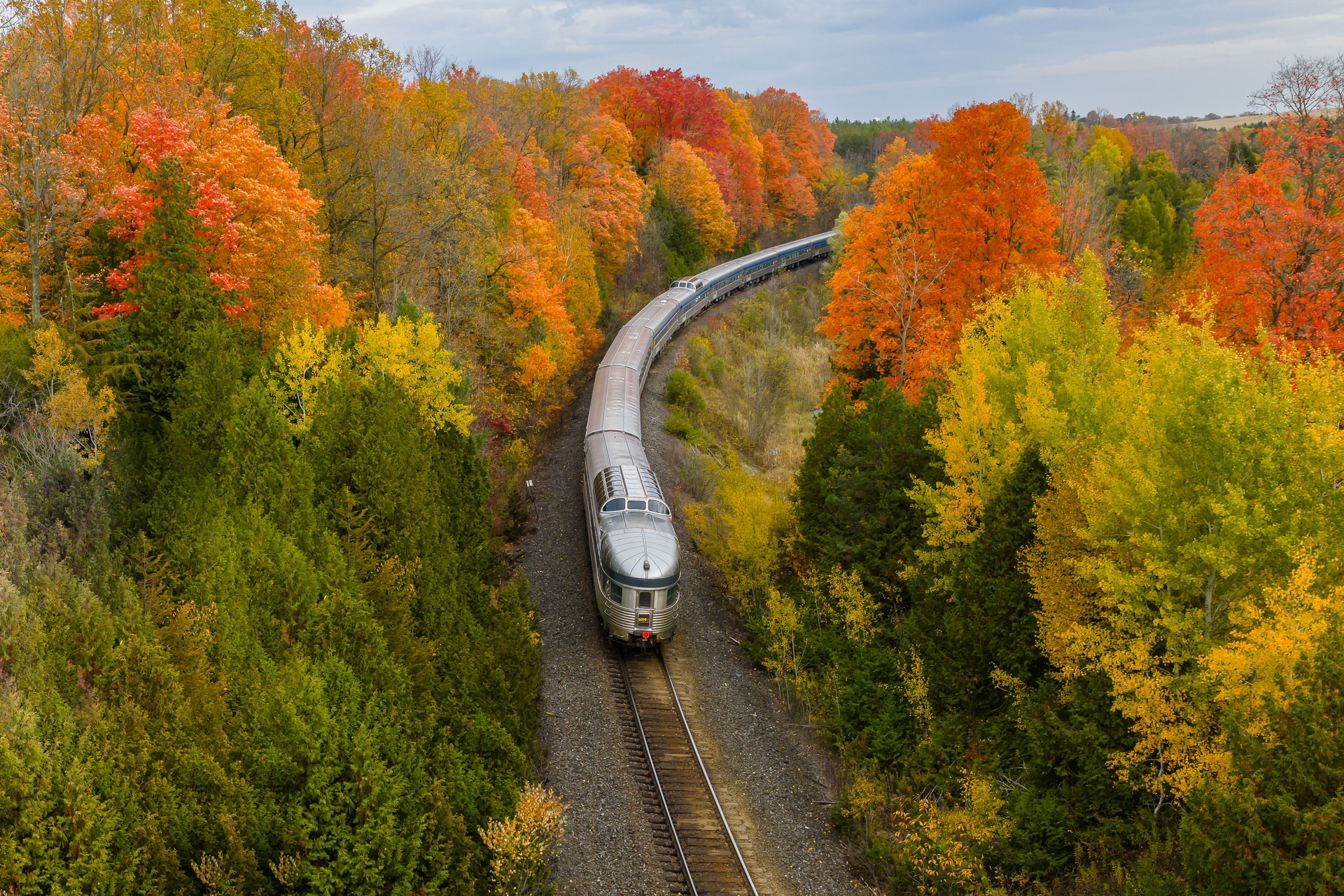 The Canadian sleeper train in fall landscape