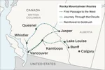 Map of three Rocky Mountaineer Train Routes