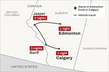 Route map of Canadian Rockies Winter Discovery trip