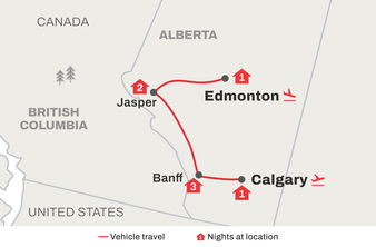 Route map of Canadian Rockies Winter Discovery trip