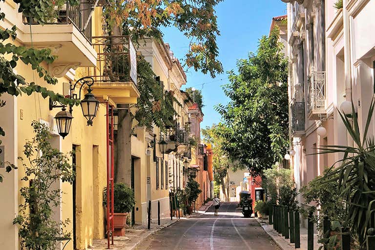 Kolokotroni Street, a vibrant area with bars and nightlife in Athens.