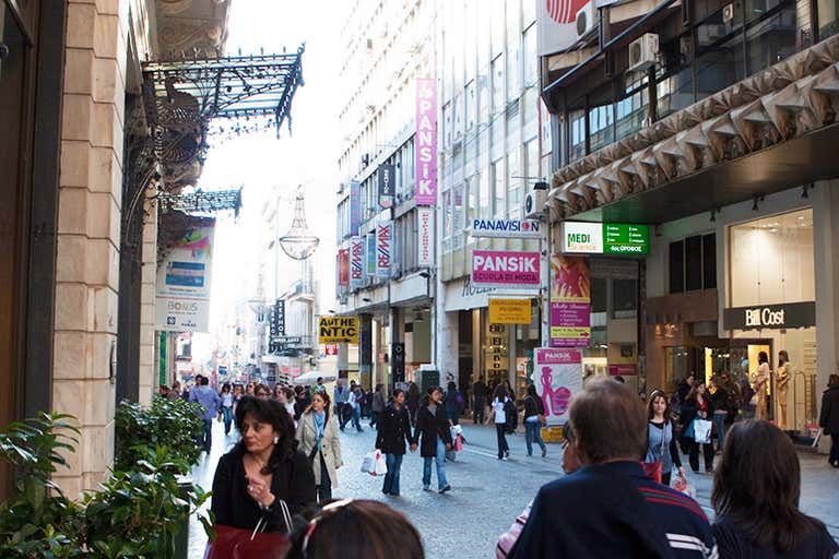 Ermou Street, a bustling shopping street in central Athens.