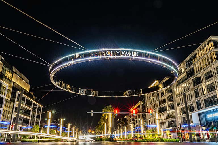 City Walk Dubai, a modern street with trendy cafes and street art.