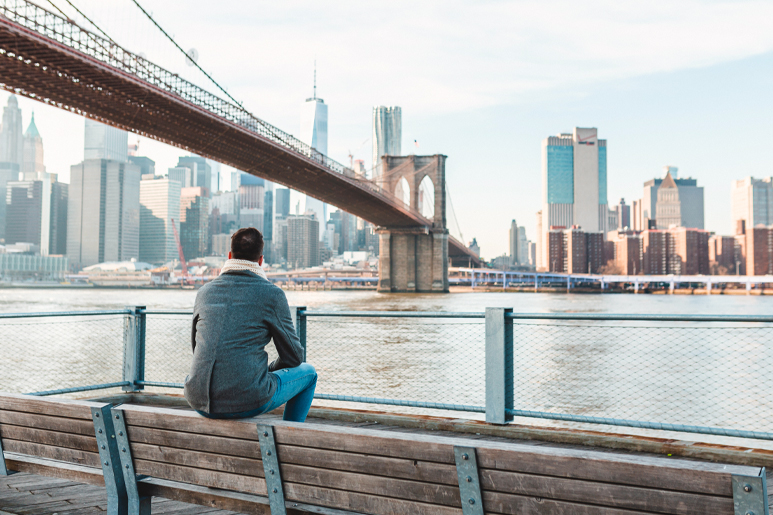 Sitting by the Hudson river in New York