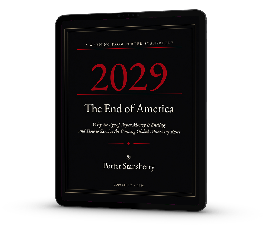 2029: The End of America by Porter Stansberry, shown on a tablet