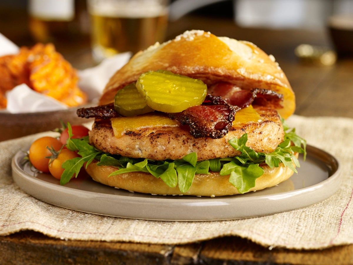 Alaska Salmon Burger with Peppered Bacon