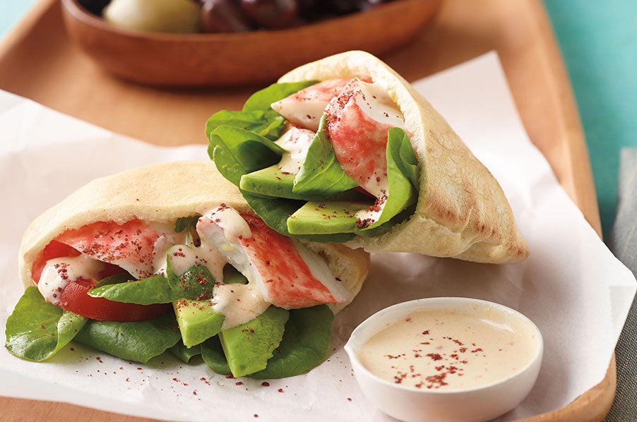 Seafood Pitas with Tahini Dressing